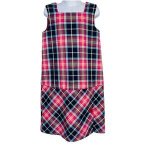 Talbots Girls Dress Size 7 Pink Blue Plaid Sleeveless Jumper Pinafore